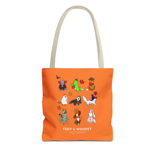 Cozy Halloween Foxes Orange Tote Bag – Perfect for Animal Lovers, Eco-Friendly, Shopping, Gifts, Fall Decor, Everyday Use