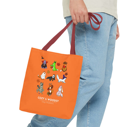 Cozy Halloween Foxes Orange Tote Bag – Perfect for Animal Lovers, Eco-Friendly, Shopping, Gifts, Fall Decor, Everyday Use