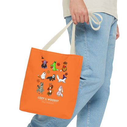 Cozy Halloween Foxes Orange Tote Bag – Perfect for Animal Lovers, Eco-Friendly, Shopping, Gifts, Fall Decor, Everyday Use